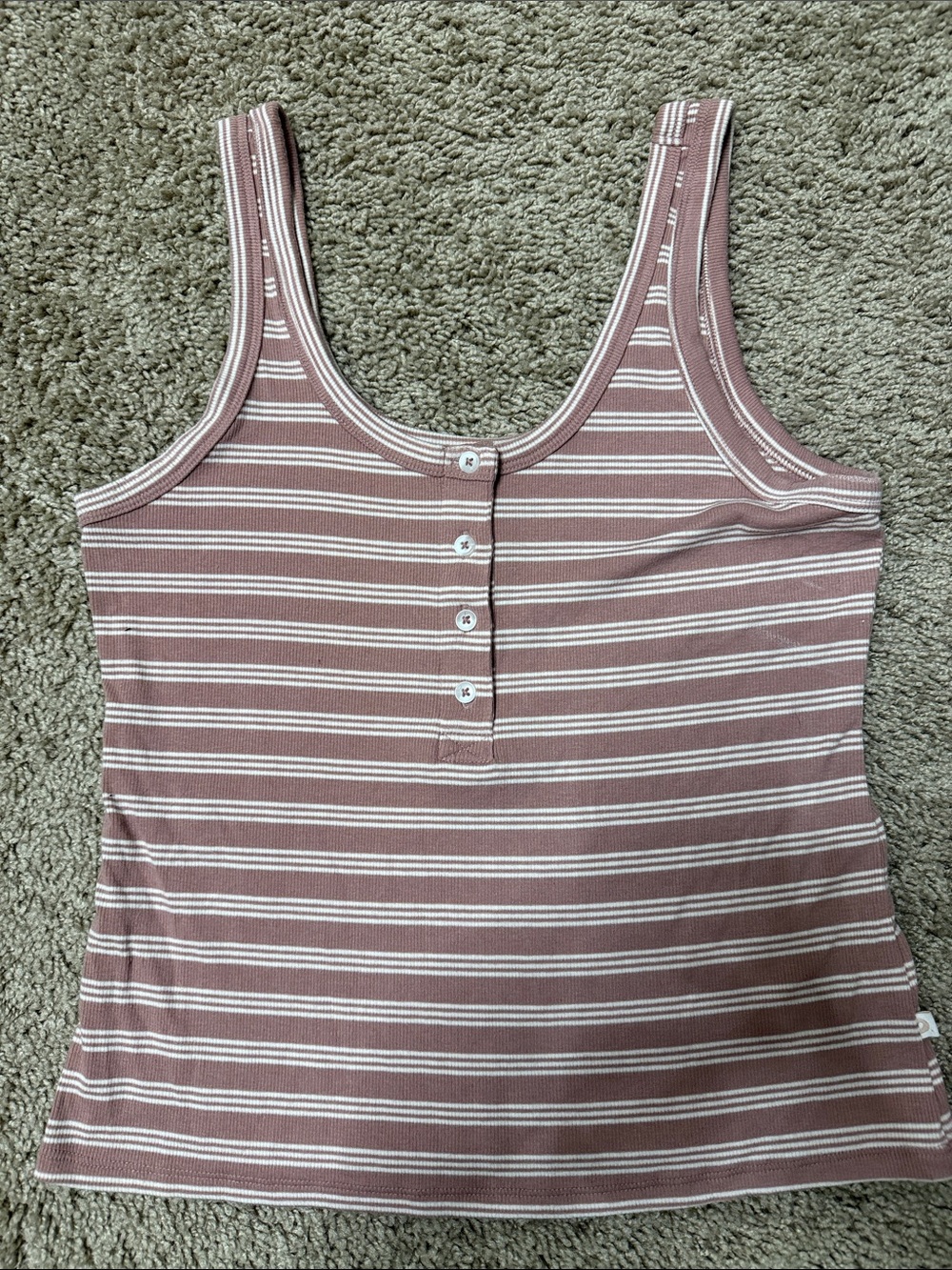 Old Navy Mauve and Cream Striped Ribbed Tank with Button Placket